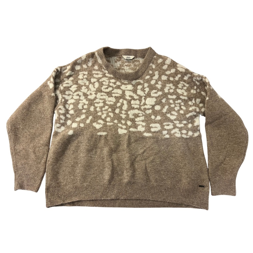 Joules Niamh Leopard Print Wool Blend Crew Neck Sweater Brown Womens Size 12